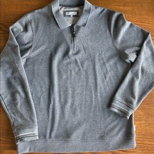 Ted Baker London Polo Collar Ribbed Charcoal 1/4 Zip Sweater EUC